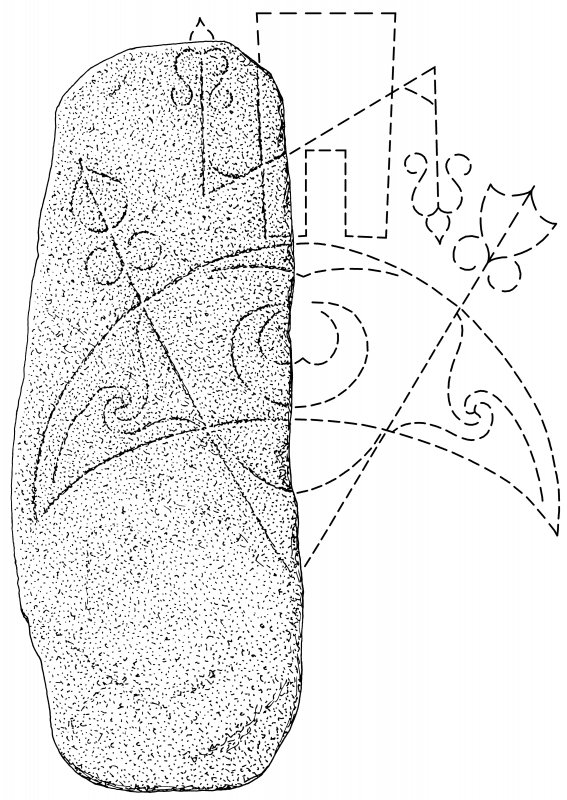 Drawing of fragment of Pictish Symbol Stone at Finlarig